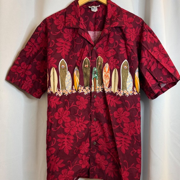 VTG‎ Aloha Republic Hawaiian Shirt Surfboard Print Button Up Vacation Size L - Picture 1 of 9